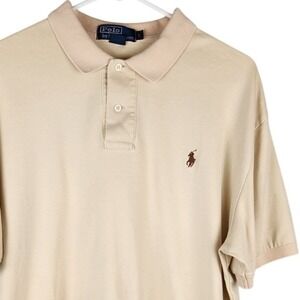 Polo Ralph Lauren Mens Large Tan Beige Short Sleeve Cotton Polo Shirt RN 41381